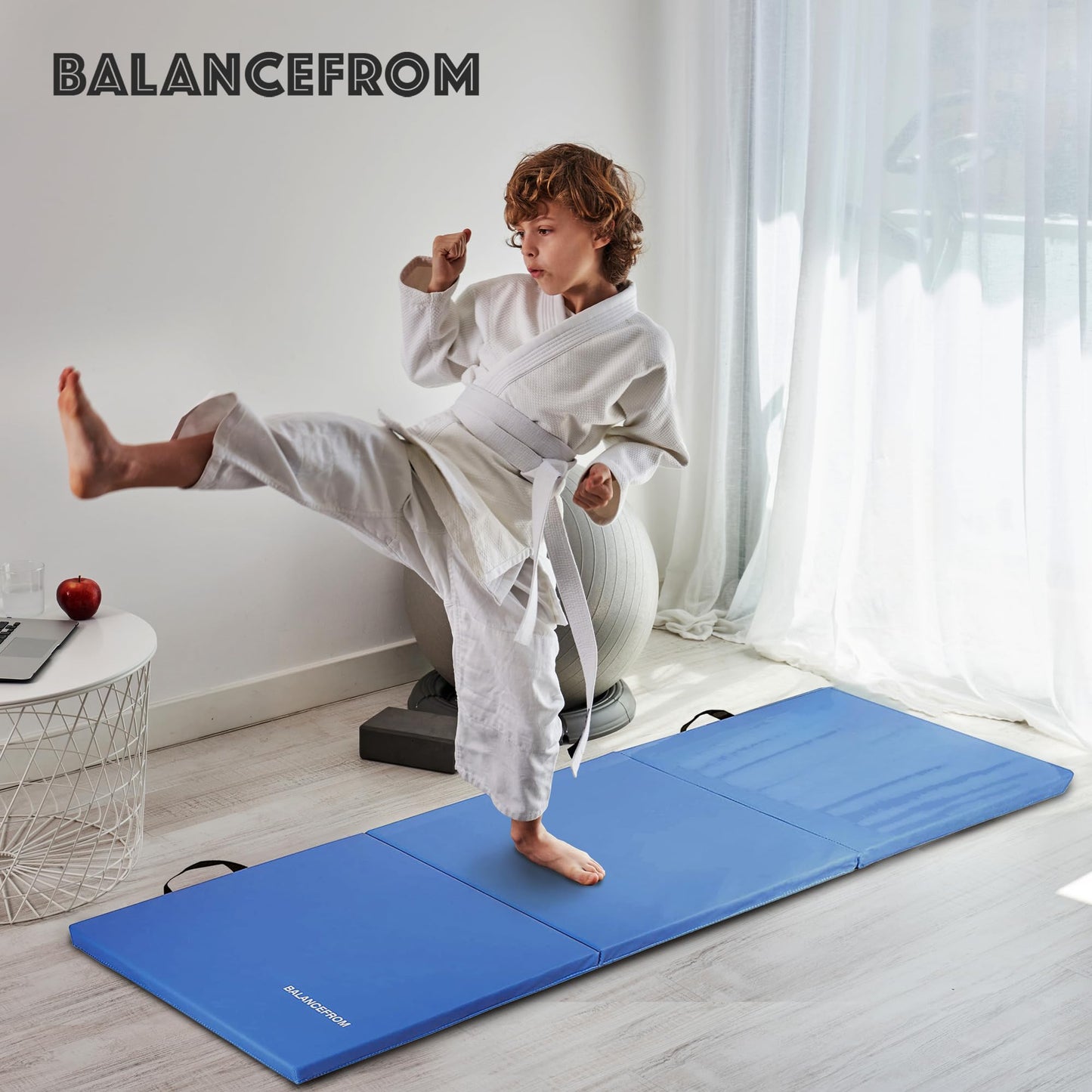 BalanceFrom Folding Gymnastics Mat Home Gym Floor Tumbling Equipment, Blue