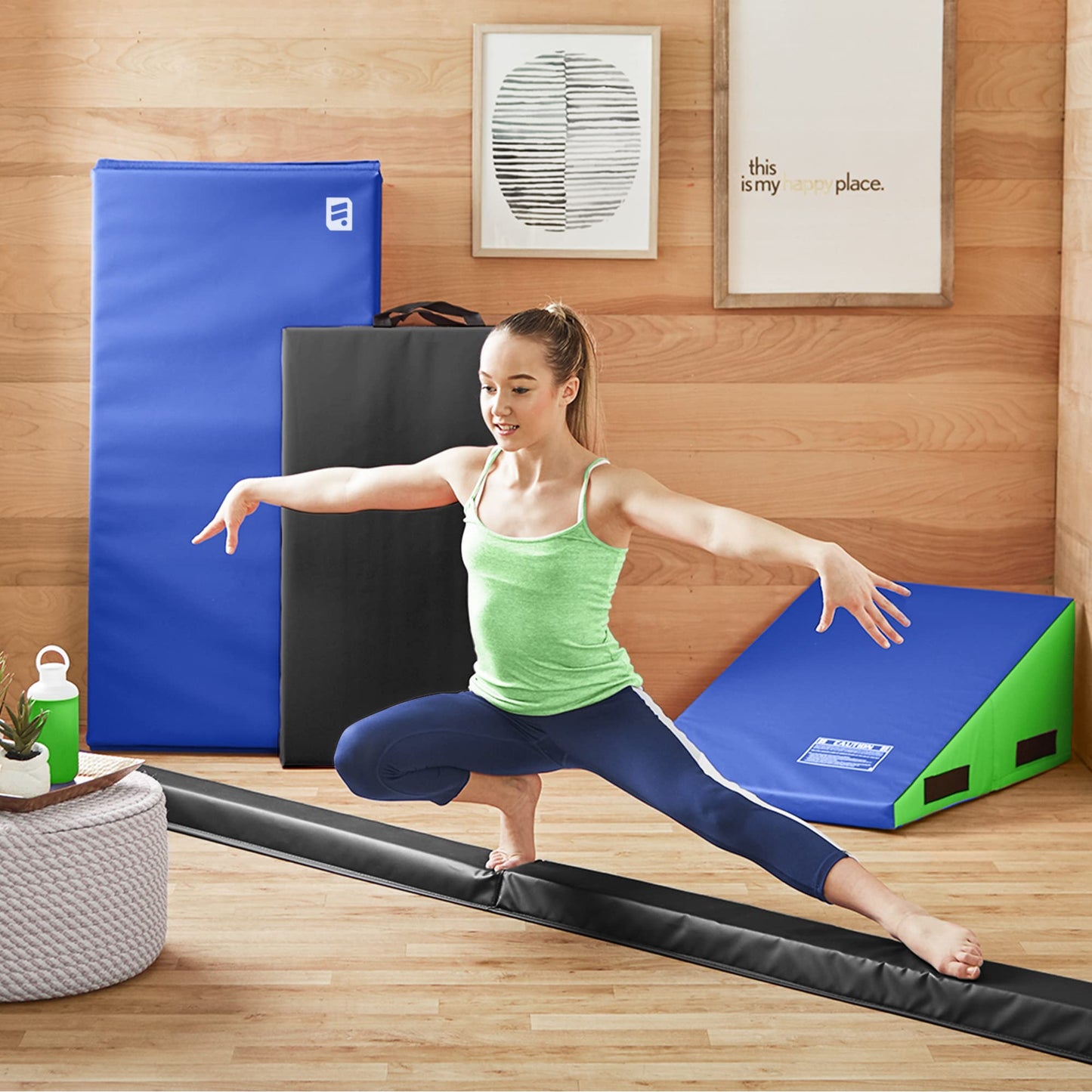 We Sell Mats 9 ft Folding Foam Balance Beam Bar, Portable Gymnastics Equipment for Gymnast, Children or Cheerleaders, Black