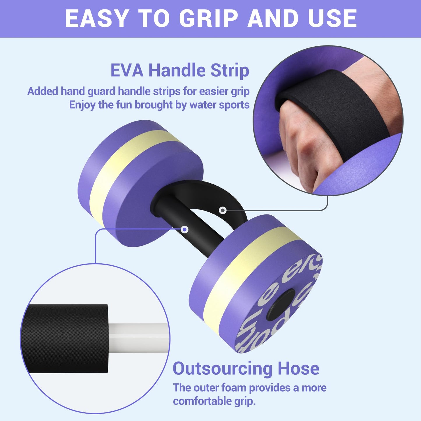 Water Weights Aquatic Exercise Equipment: Sportneer Lightweight Aqua Dumbbell 1 Pair EVA Foam Pool Weights for Water Fitness Equipment With Easy Handle Strip for Water Aerobics Weight Loss