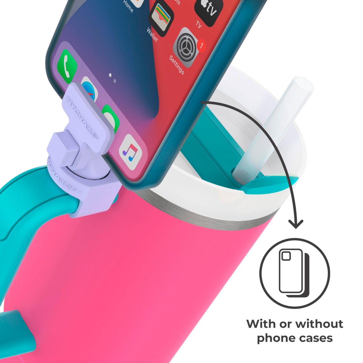 HydraClip Phone Attachment - Watch, Carry, Record, & Stay Organized, Use as Phone Stand or Tripod, Hands Free Detachable, Stanley Cup Accessories, Spring Loaded Secure Grip (Purple)