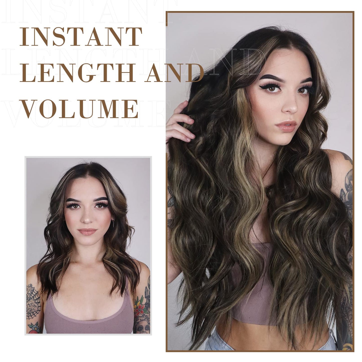 REECHO Hair Extensions, 4PCS Clip in Hair Extensions HE001 Natural Soft Synthetic Hairpieces for Women (20 Inch-200 Gram (Pack of 4), Dark Blonde with Light Blonde Highlights)