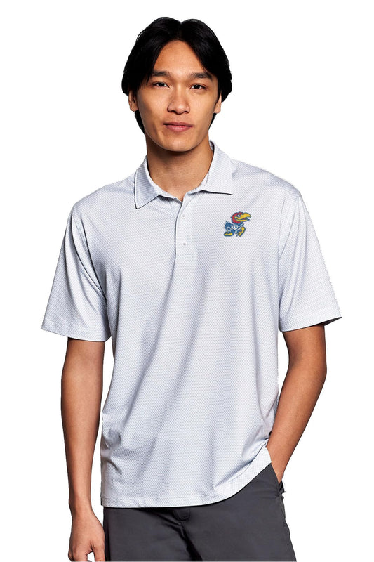 Vantage Apparel Men's Collegiate Premium Moisture Wicking Stretch Fit Diamond Print Polo, Kansas Jayhawks, Gray, X-Large