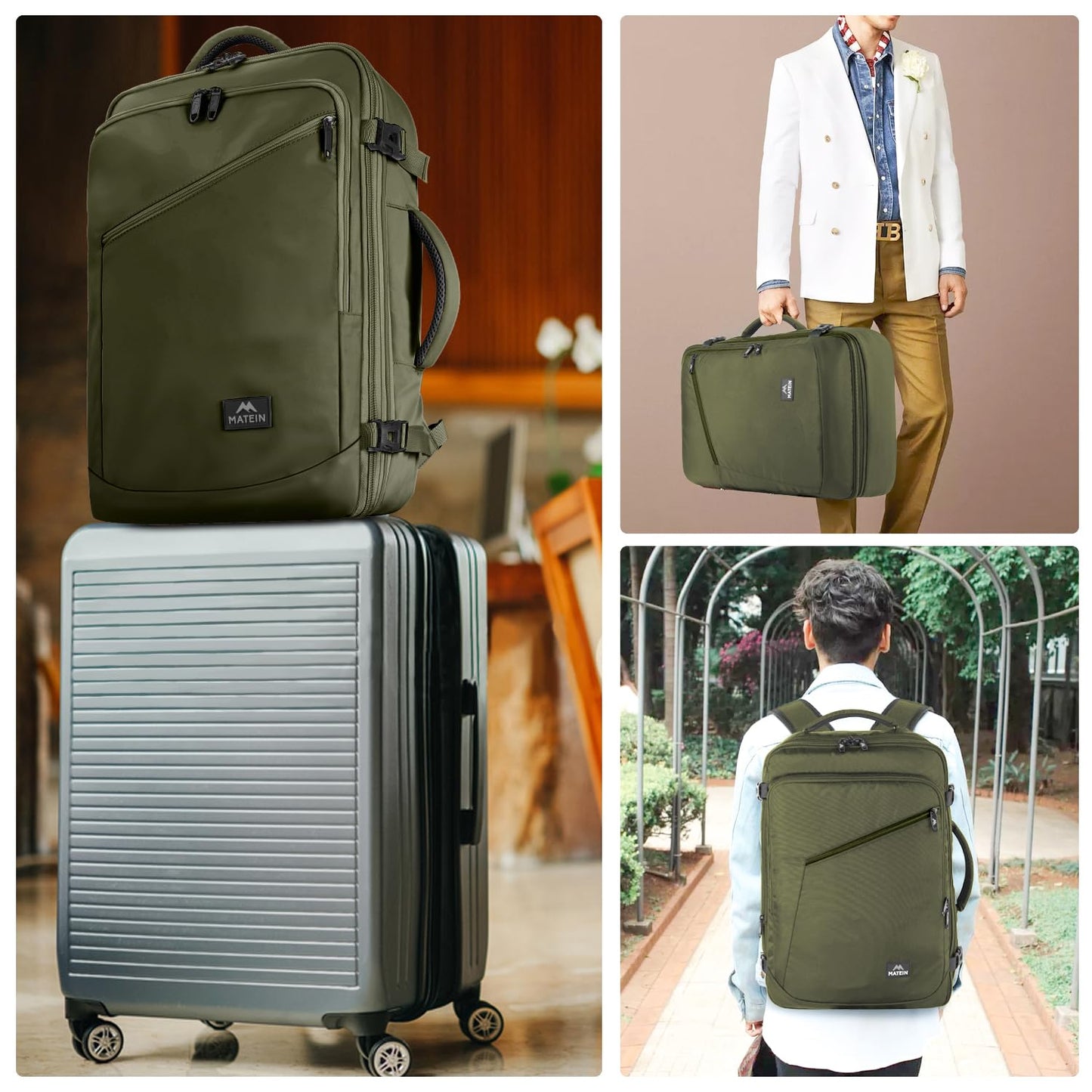 MATEIN Expandable Air Travel Backpack, Light Weight Carry on Backpack with Trolley Sleeve, Water Resistant Daypack Hiking Backpack, Gifts for Men who Like to Travel, Dark Green