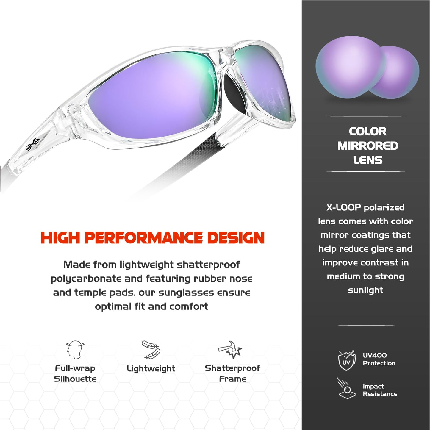 X LOOP Polarized Sports Sunglasses for Men - Wrap Around UV400 Baseball Running Cycling Driving Fishing Golf Glasses