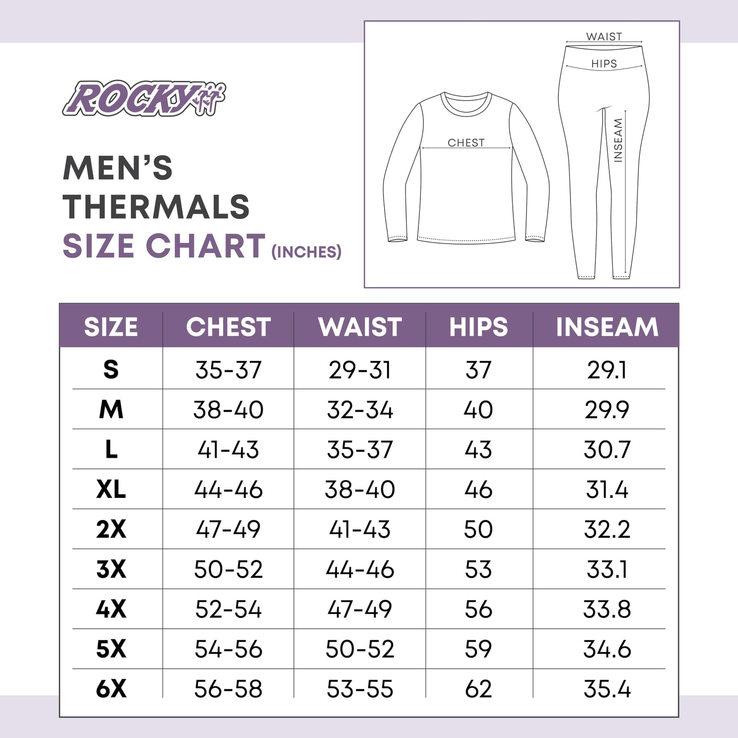 Rocky Thermal Underwear for Men (Long Johns Thermals Set) Shirt & Pants, Base Layer (Black - Standard Weight / 6X-Large) 2pk