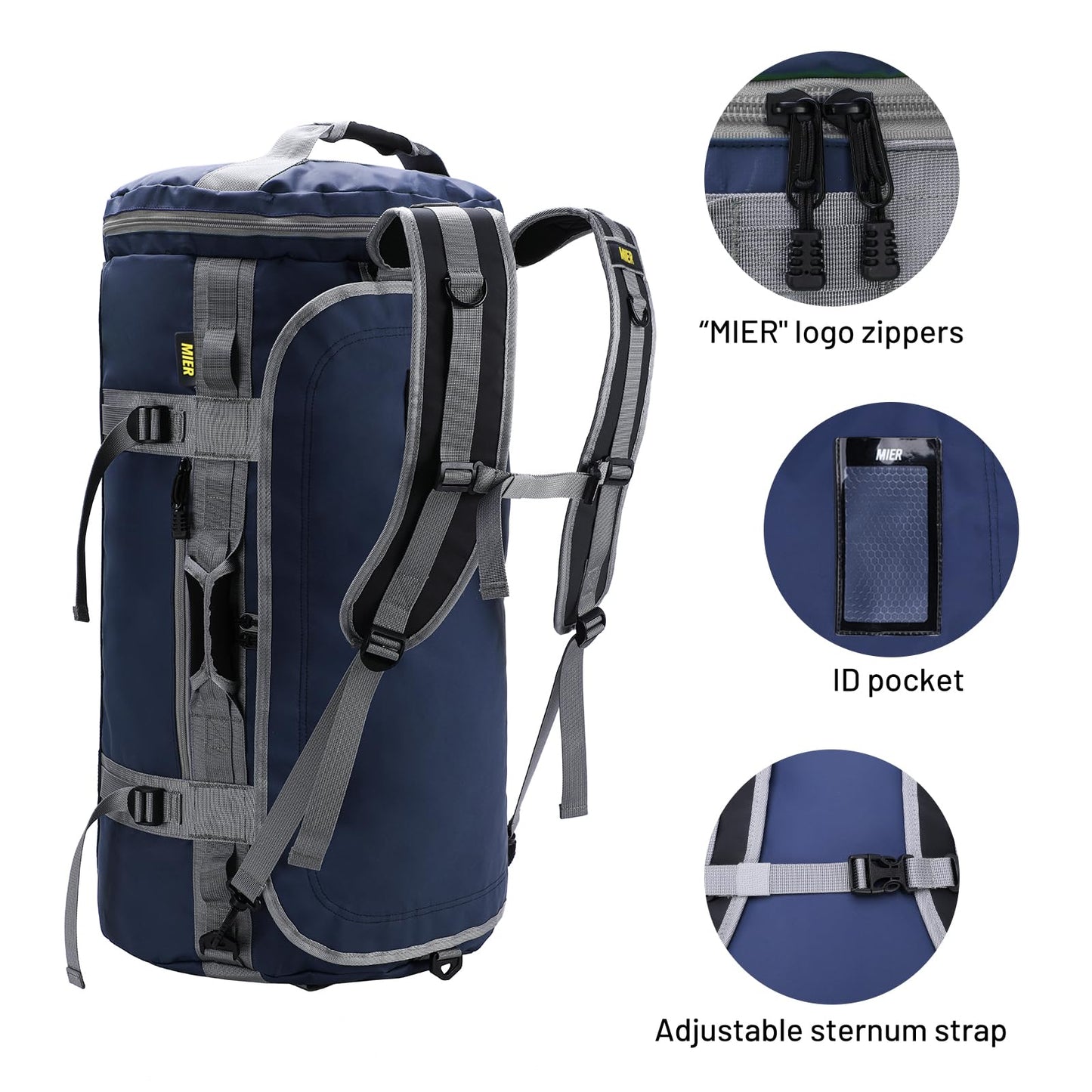 MIER Large Duffel Backpack Sports Gym Bag with Shoe Compartment, Heavy Duty and Water Resistant, Navy Blue, 45L