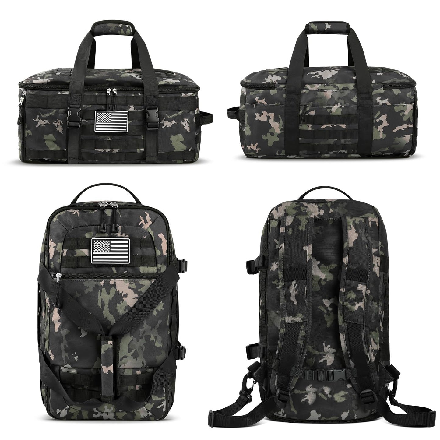 ETRONIK Gym Bags for Men, Tactical Duffle Bag Backpack with Shoe Compartment, 3 in 1 Carry on Bag Travel Backpack with Wet Pocket, Weekender Overnight Range Bag for Workout Football Gym, Camouflage