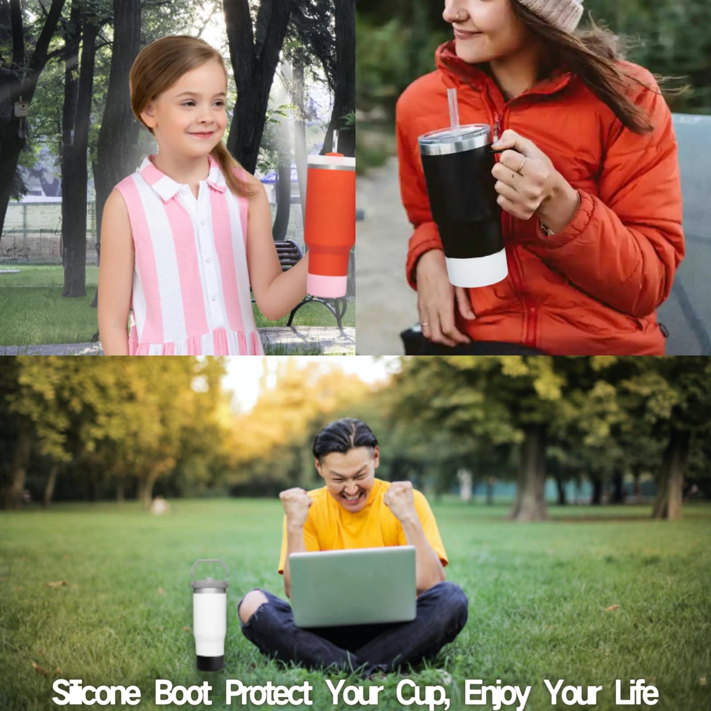 LONPARRY 4-Pack Silicone Boot for Stanley Cup Quencher IceFlow Rubber Bottom Sleeve Protector for Stanley Tumbler HydroFlask Car Travel Cup Bottle Bottom (Clear+Smoky Pink+Clear Peach+Clear Pink)