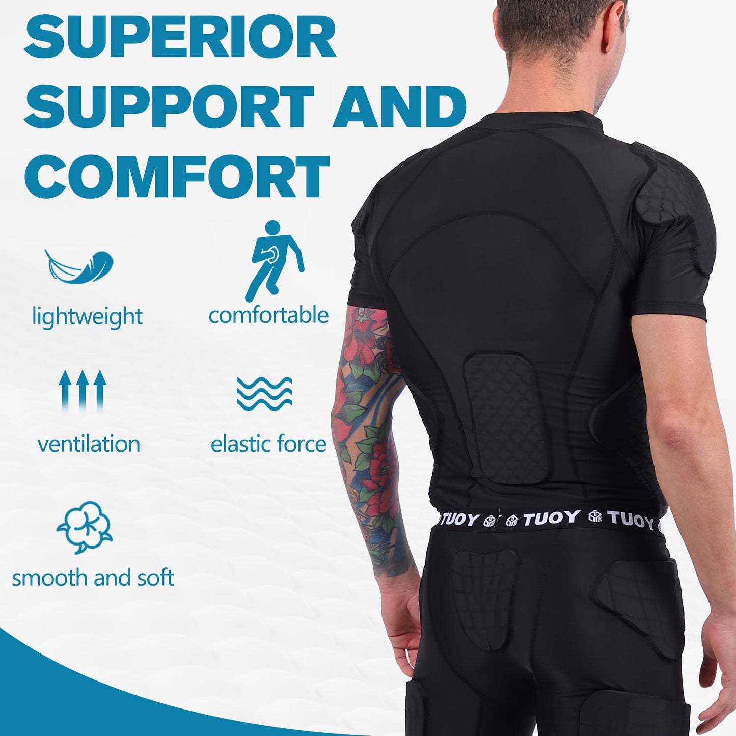 Dialudon Men's Padded Compression Shirt Football Rib Protectors for Baseball Football Basketball Paintball Protective Gear Black