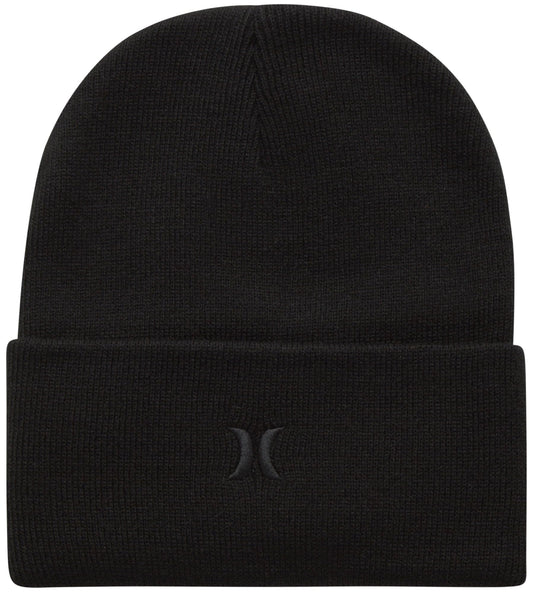 Hurley Men's Winter Hat - Heavyweight Slouchy Fit Icon Cuffed Beanie, Pure Black