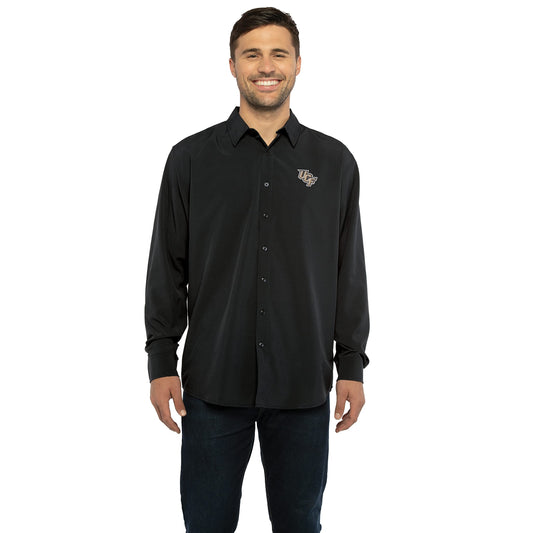 Men's Collegiate Premium Moisture Wicking Long Sleeve Stretch Button Down Shirt, Central Florida Golden Knights, X-Large