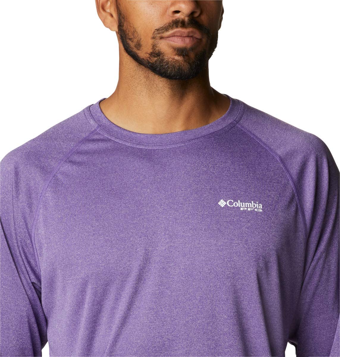 Columbia Men’s PFG Terminal Tackle Heather Long Sleeve Shirt, Sun Protection, Lime Glow Heather/White Logo, Small