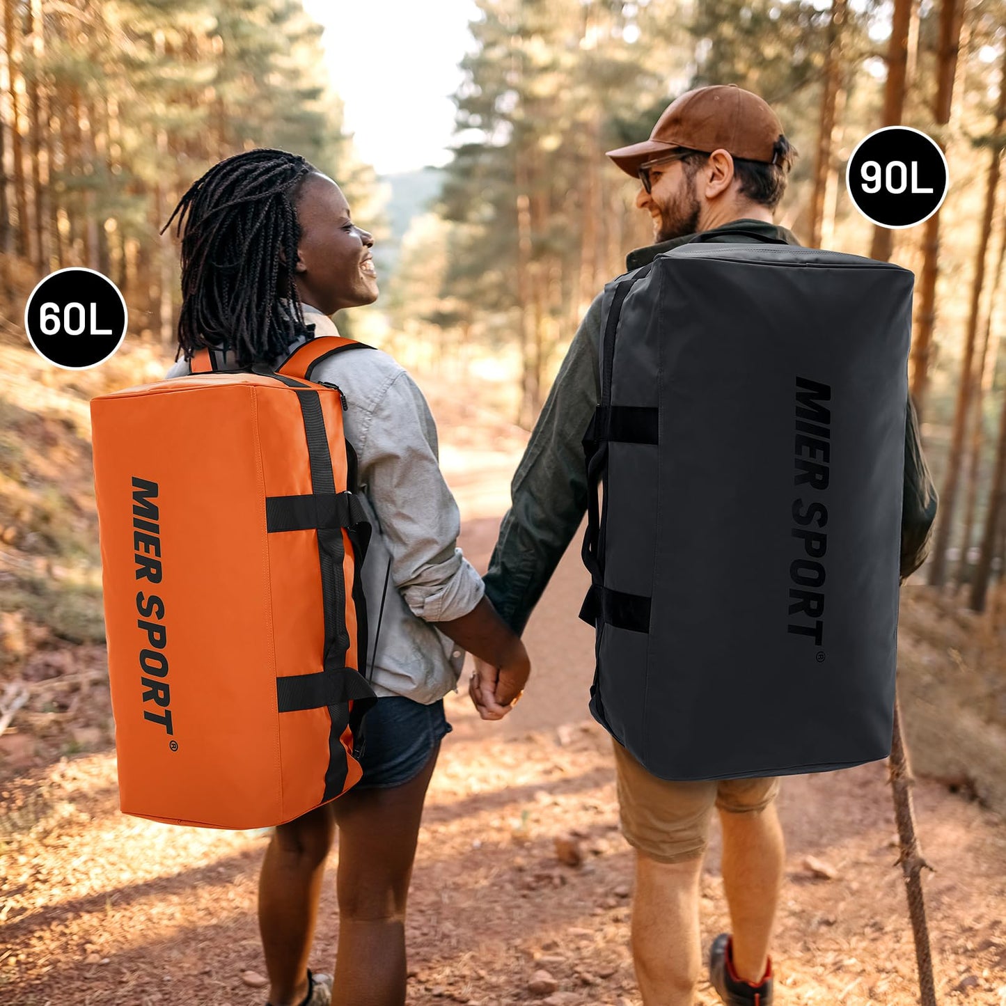 MIER 40L Backpack Duffle for Men Heavy Duty Duffel Bag with Backpack Straps for Travel, Gym, Sports, Convertible and Water Resistant, Orange