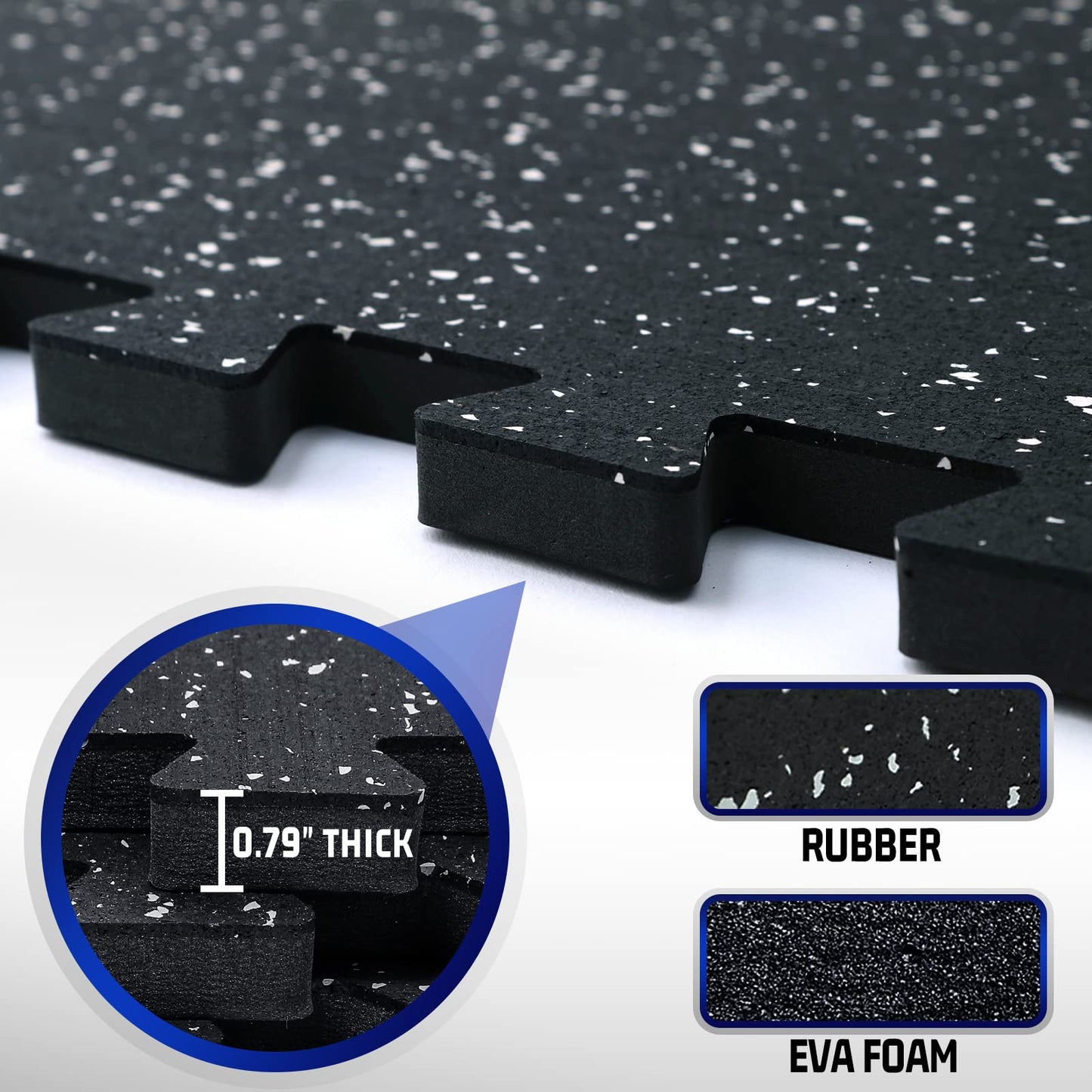 SUPERJARE 0.79'' Extra-Thick Exercise Equipment Mats, 6 Pcs 24 Sq Ft Rubber Top Floor Tiles with High Density EVA Foam, Interlocking Gym Flooring for Home Gym, Protective Workout Mat, Black/Grey