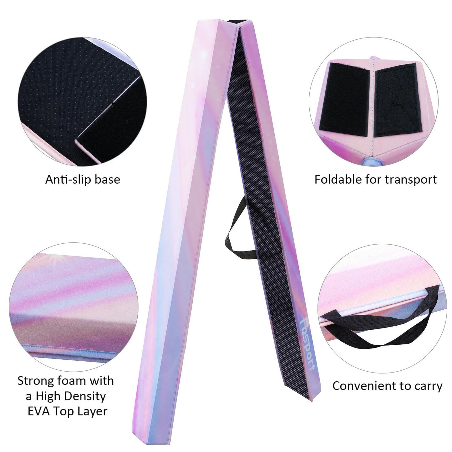 FBSPORT 8ft Balance Beam: Folding Floor Gymnastics Equipment for Kids Adults,Non Slip Rubber Base, Gymnastics Beam for Training, Practice, Physical Therapy and Professional Home Training