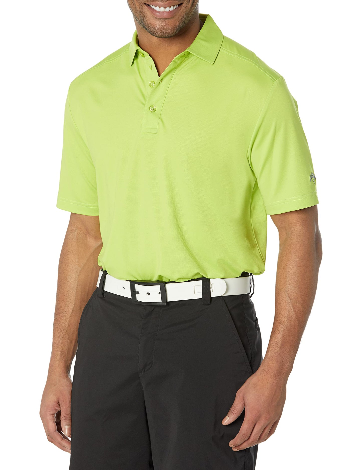 Callaway Men's Micro Hex Golf Performance Polo Shirt with Sun Protection, Solid Stretch Fabric, Surreal Green, Small