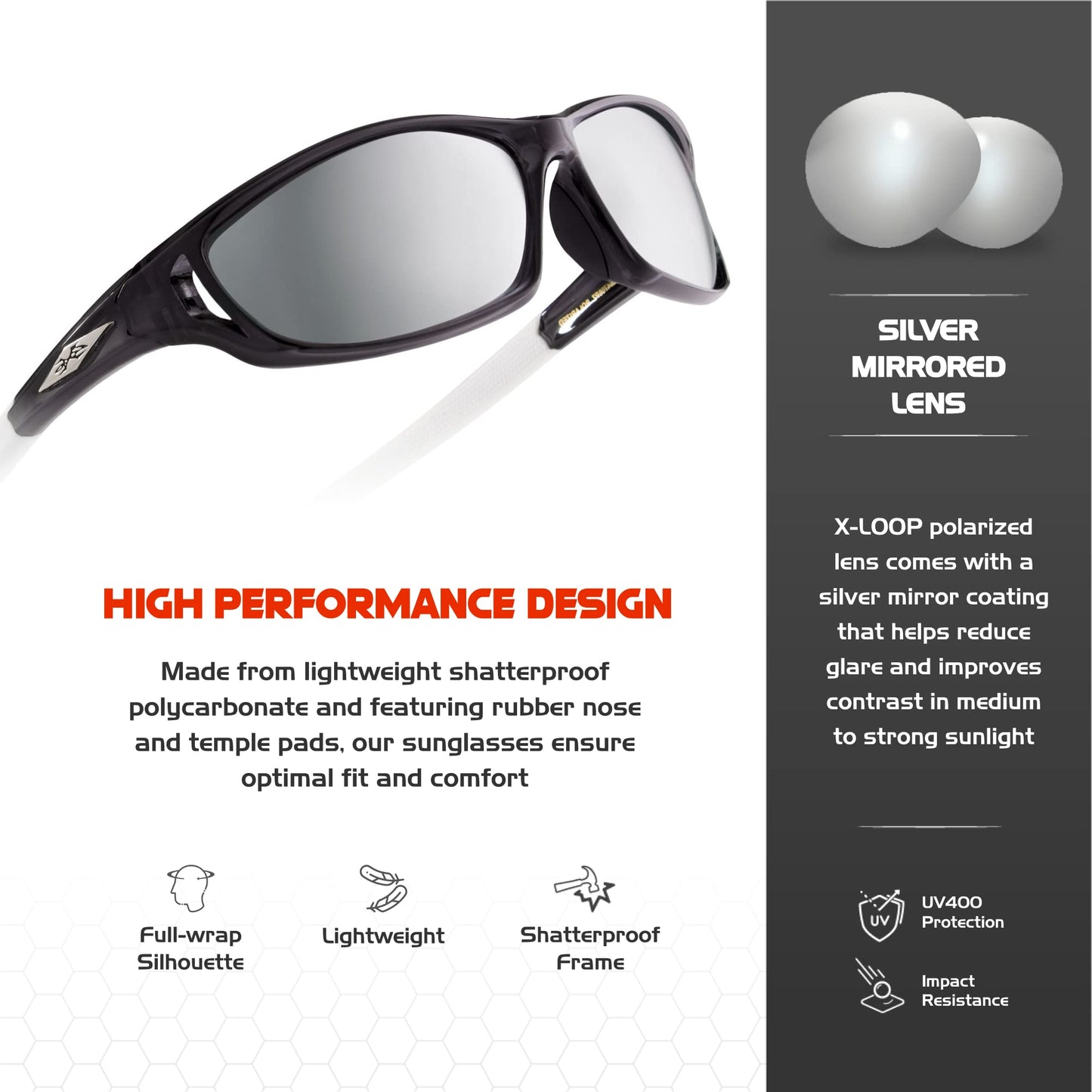 X LOOP Polarized Sports Sunglasses for Men - Wrap Around UV400 Baseball Running Cycling Driving Fishing Golf Glasses