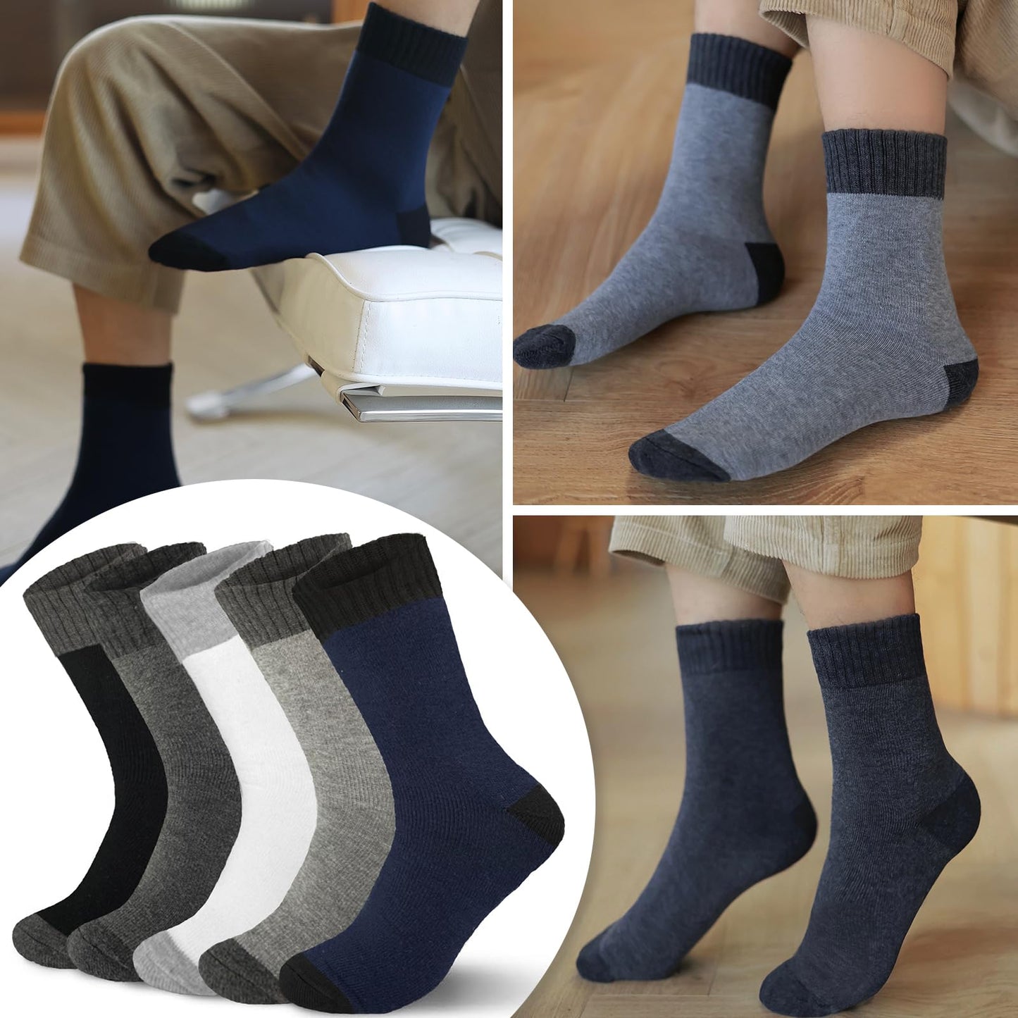 VoJoPi 5 Pairs Warm Thermal Socks for Men Thick Wool Hiking Winter Warm Socks Moisture Wicking Cozy Socks for Cold Weather