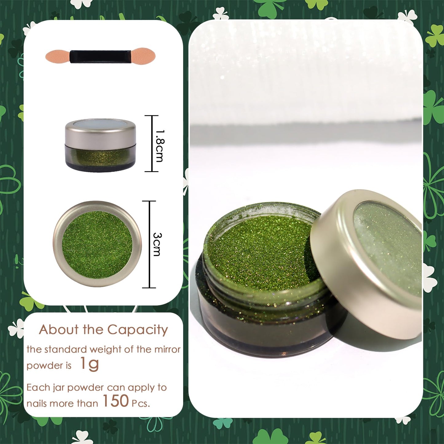 Laza Chrome Nail Powder Mirror Effect Metallic Dust Holographic Glitter Glazed Manicure Decoration Reflective Pigment for DIY Gel Polish Nail Art, Resin Craft, Gifts - Kiwi Green