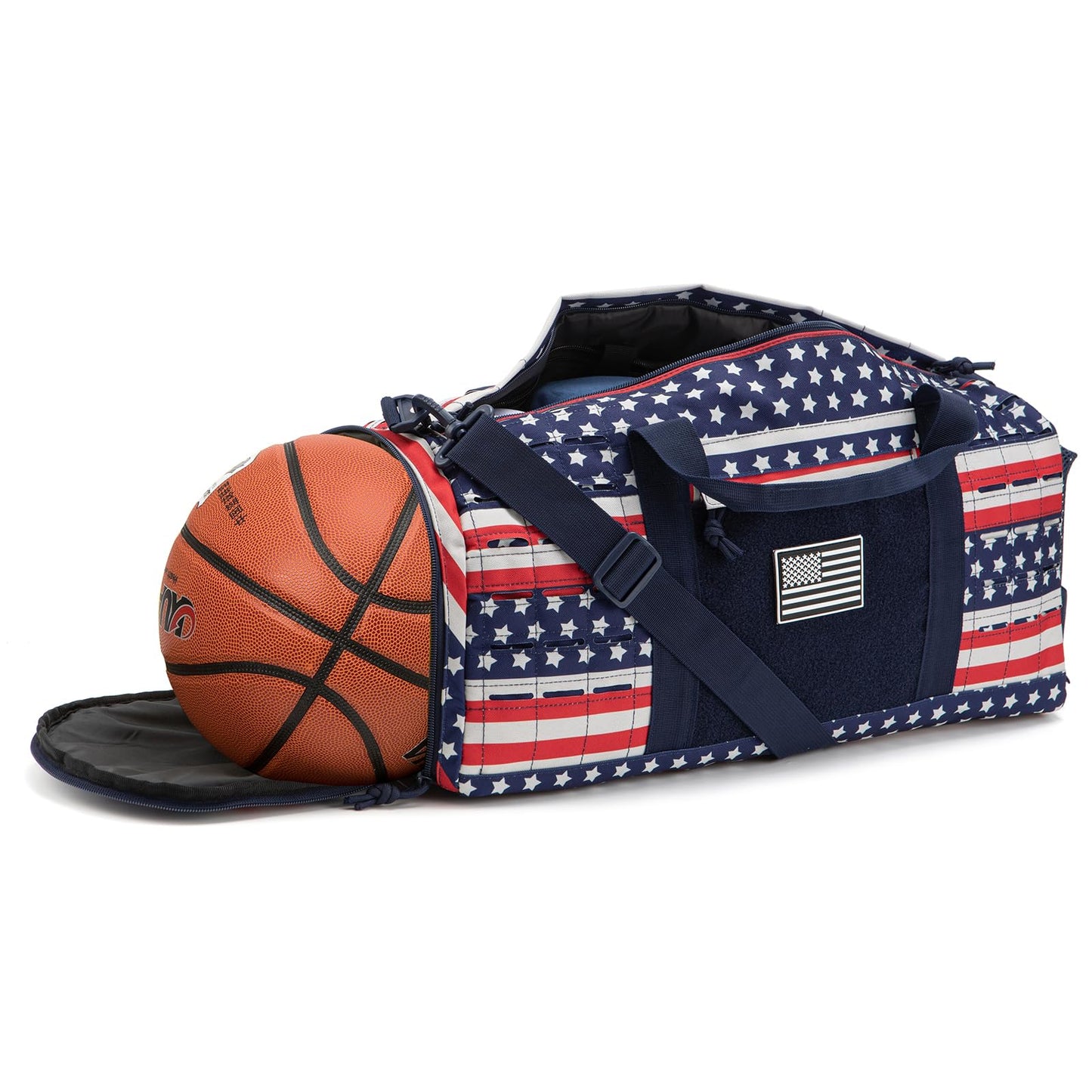 QT&QY 40L Military Tactical Duffel Bag For Men Sport Gym Bag Fitness Tote Travel Duffel Bags Training Workout Bag With Shoe Compartment Basketball Football Weekender Bag patriot Star Spangled