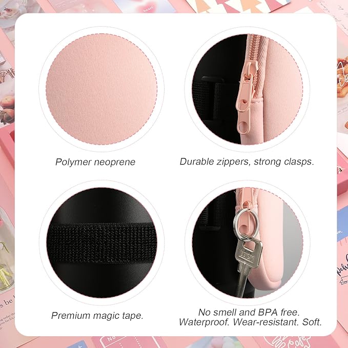 2pcs Water Bottle Pouch for Stanley, Zipper Pouch for Stanley Cup Adjustable Gym Bottle Pouch Pink & Green Multifunctional Water Bottle Pouch for Tumblers Quencher Adventure 40oz&IceFlow 20oz 30oz