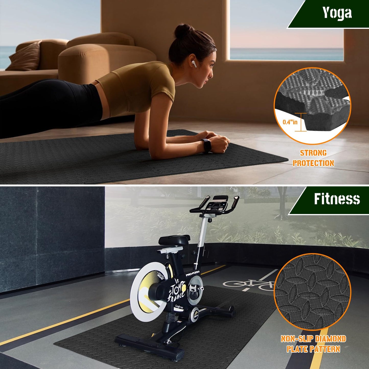 Generic GWT FitTile Set: 24 SQ FT (6 Tiles) ½” Thickness EVA Interlocking Foam Floor Tiles for Home Gym, Workout Equipment, Floor Padding, and Play (Gray, 24""x24""), Grey