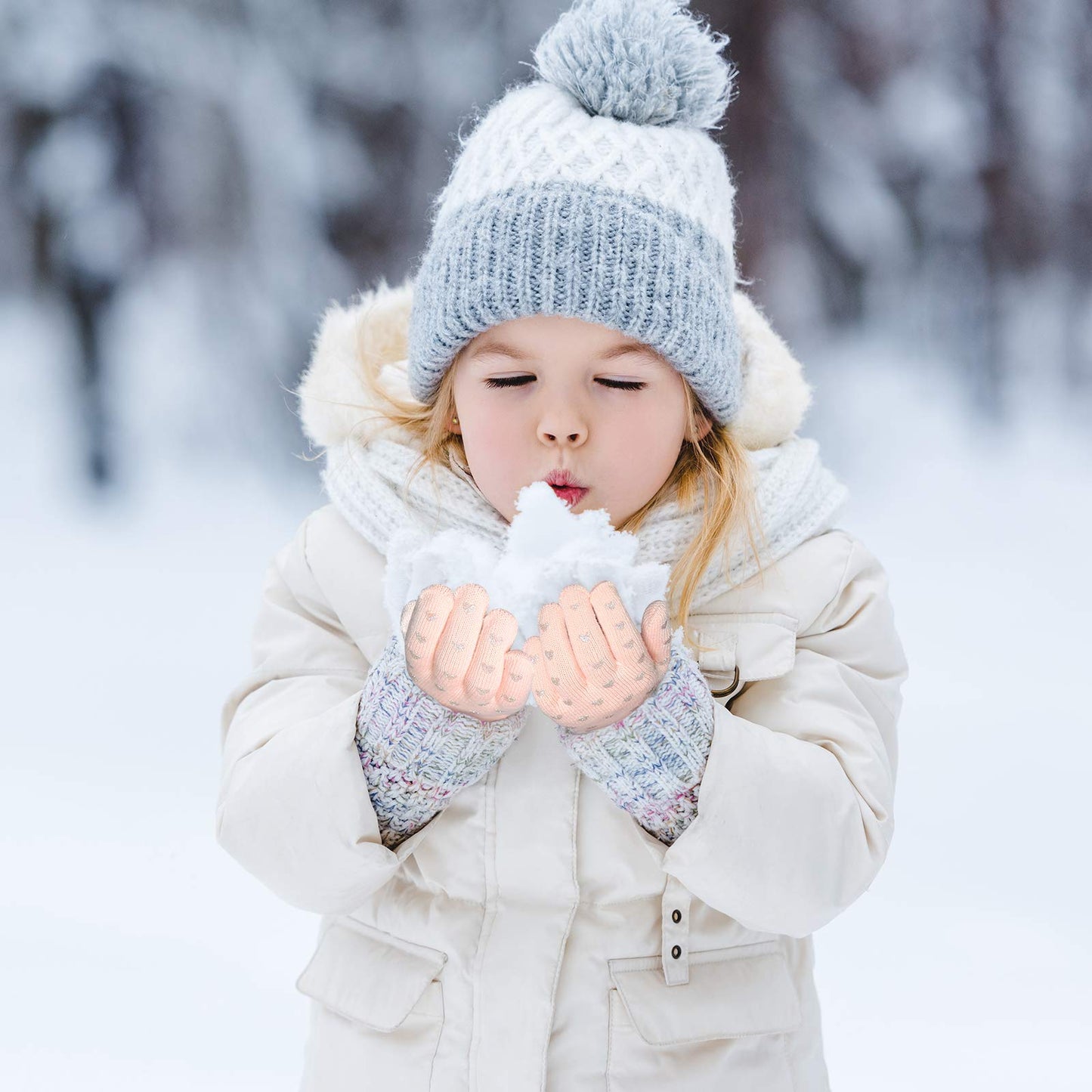 Evridwear Boys Girls Magic Stretch Gripper Gloves 3 Pair Pack Assortment, Kids One Size Winter Warm Gloves Children (6-8Years, 3 Pairs Heart Printing)