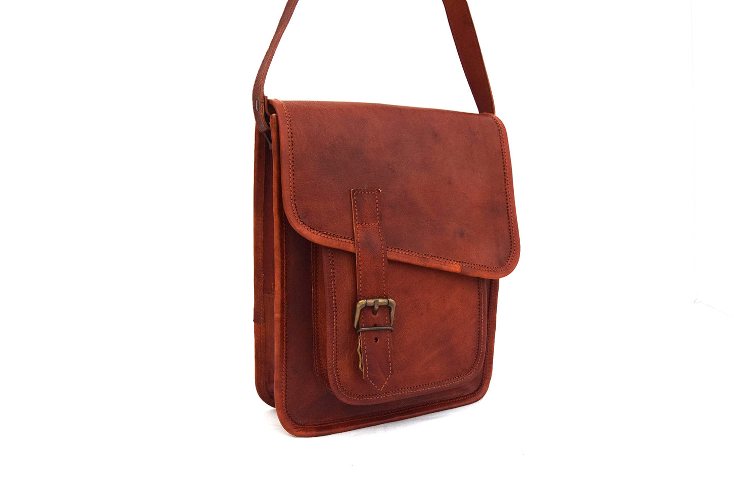 11 inches Genuine Leather Messenger Crossbody Bag Men Women Unisex Teens Satchel Handbag Sling Bags Fits iPad/Tab Mini