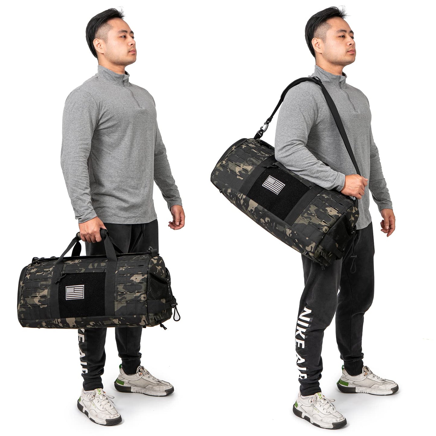 QT&QY 40L Military Tactical Duffel Bag For Men Sport Gym Bag Fitness Tote Travel Duffel Bags Training Workout Bag With Shoe Compartment Basketball Football Weekender Bag