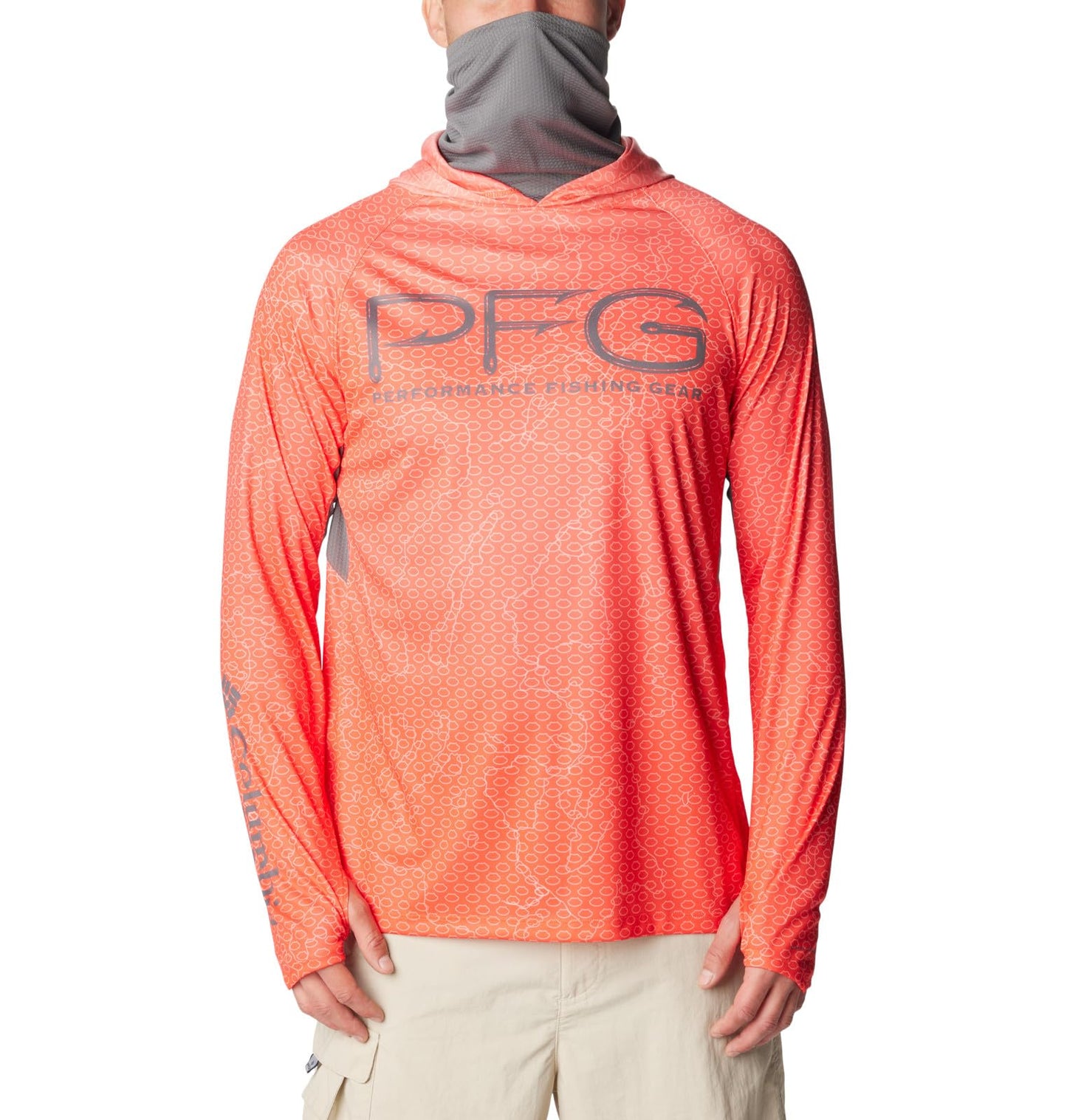 Columbia Men's Super Terminal Tackle Vent Hoodie, Bright Poppy Terminal Techcamo/City Grey, X-Large