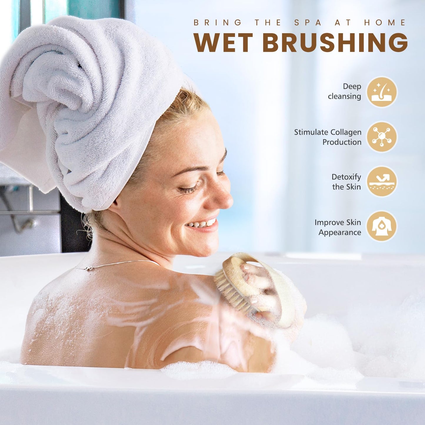 POPCHOSE Dry Brushing Body Brush, Natural Bristle Dry Skin Exfoliating Brush Body Scrub for Flawless Skin, Cellulite Reduction, Lymphatic Drainage and Blood Circulation Improvement