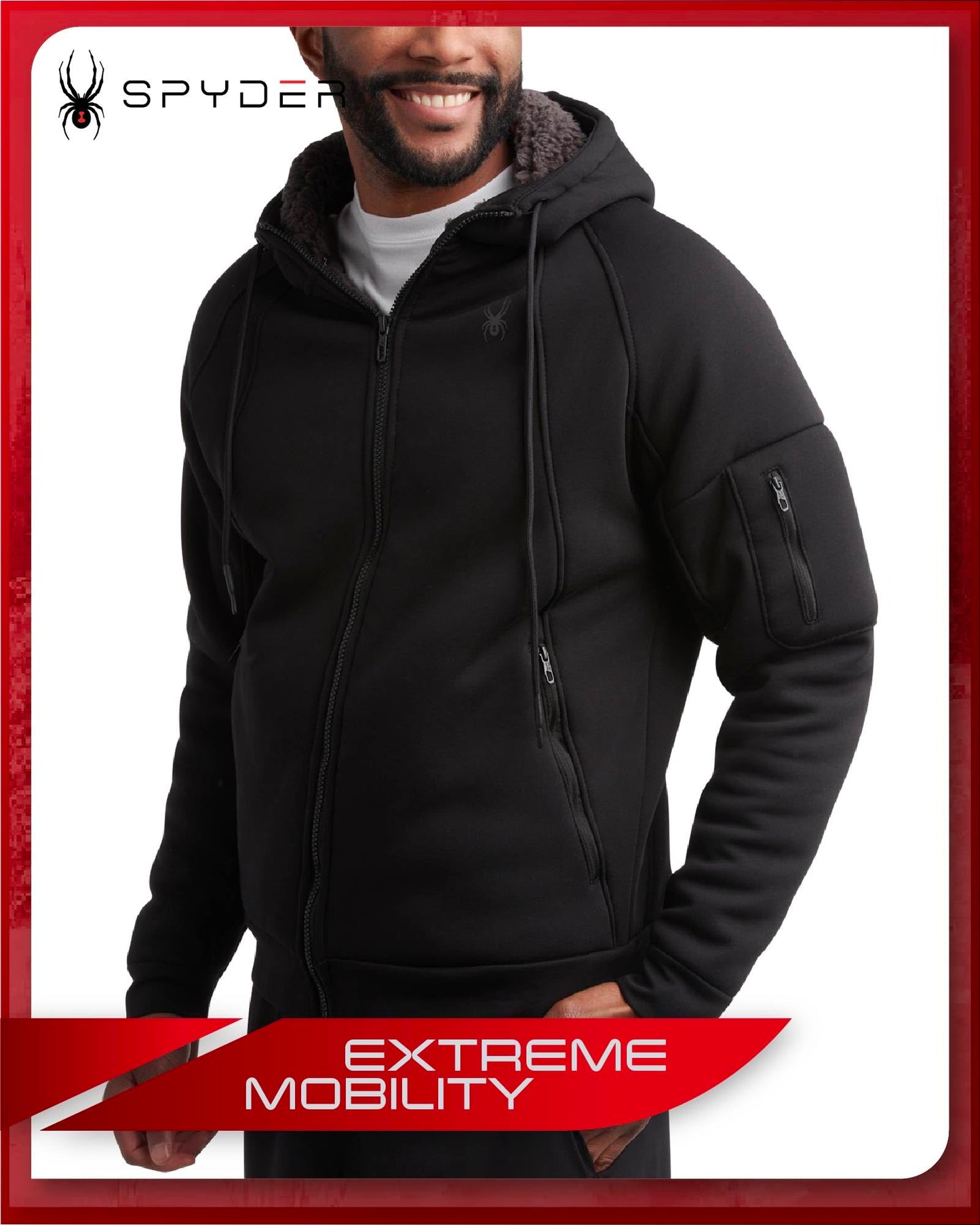 Spyder Men's Hoodie - Sherpa Lined Fleece Zip Up Jacket with ThermoWeb Insulation - Warm Outerwear Hoodies for Men (S-XXL), Size X-Large, Black