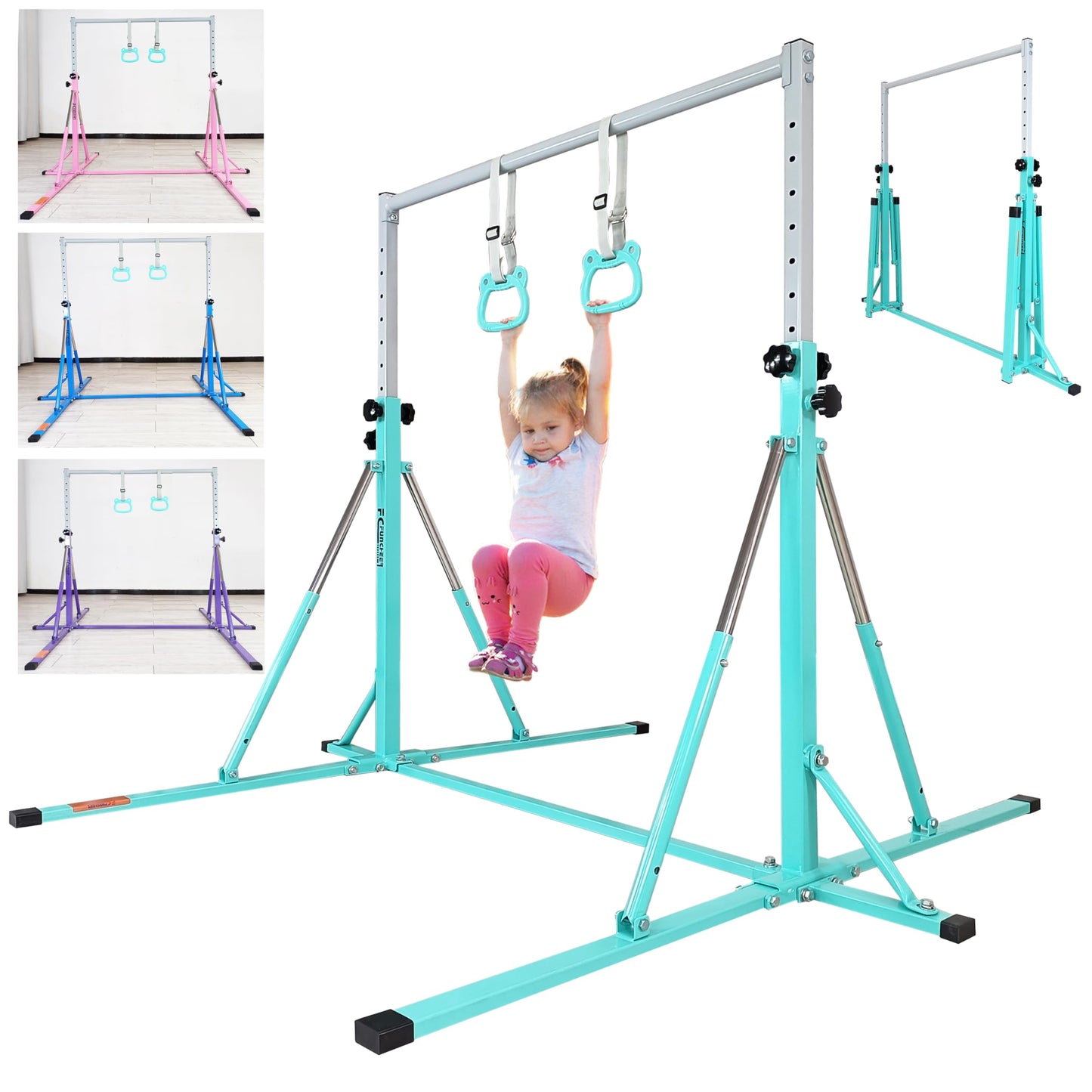 FC FUNCHEER Foldable Gymnastics Bar,5FT Horizontal bar,Adjustable Kids Training bar for Kids Ages 3-15,Kids Gymnastics bar,Triangle Stable Structure-Gym Equipment for Home