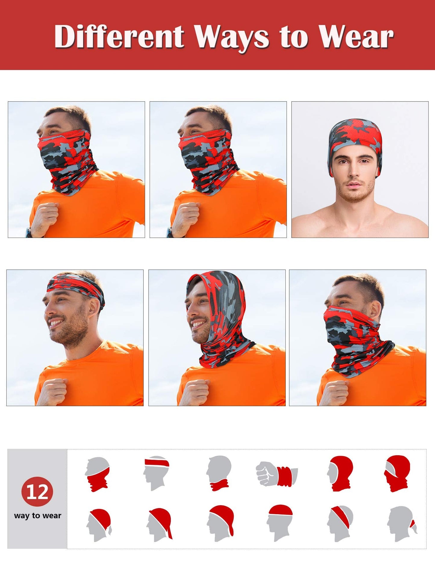 SATINIOR 8 Pcs Winter Bandanas for Men for Cold Warmer Neck Gaiter Scarf Balaclava Windproof Breathable Face Cover Scarf (Camo Style,Camouflage Color)