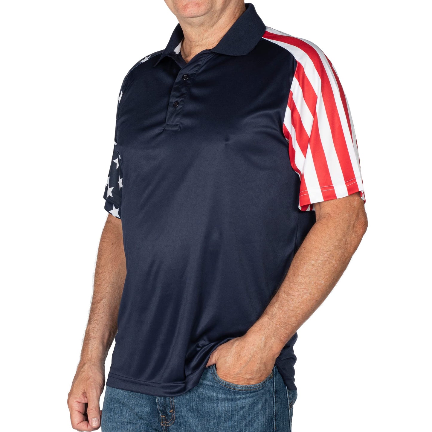 Men's Performance American Flag Polo Shirt | Pull-On Closure American Flag Golf Shirt | USA 4th of July Golf Shirts for Men in 3X-Large
