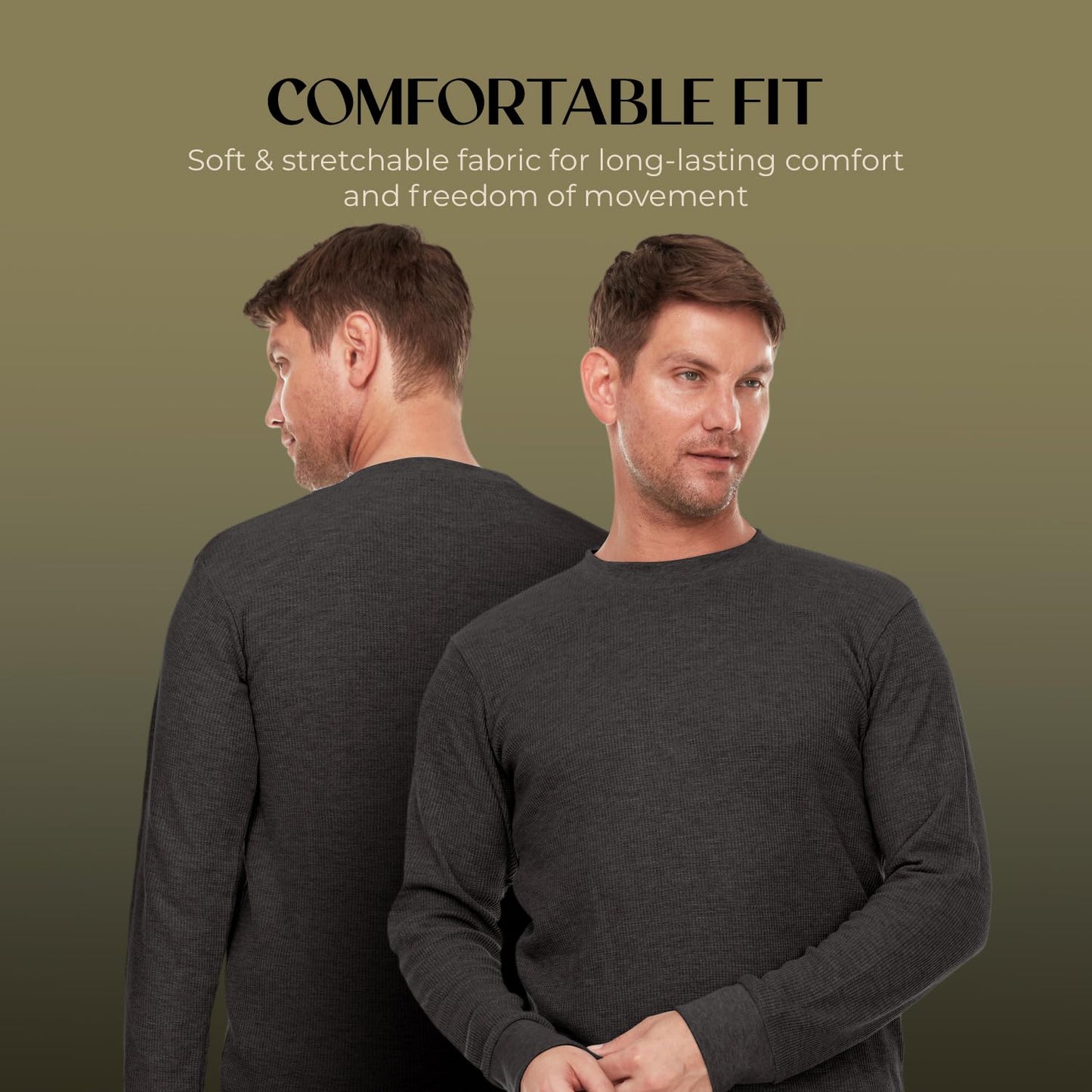 JMR Men's Thermal Shirt Heavy Weight Long Sleeve Waffle Crew Neck Top Underwear, Colors, Sizes (Charcoal, X-Large)