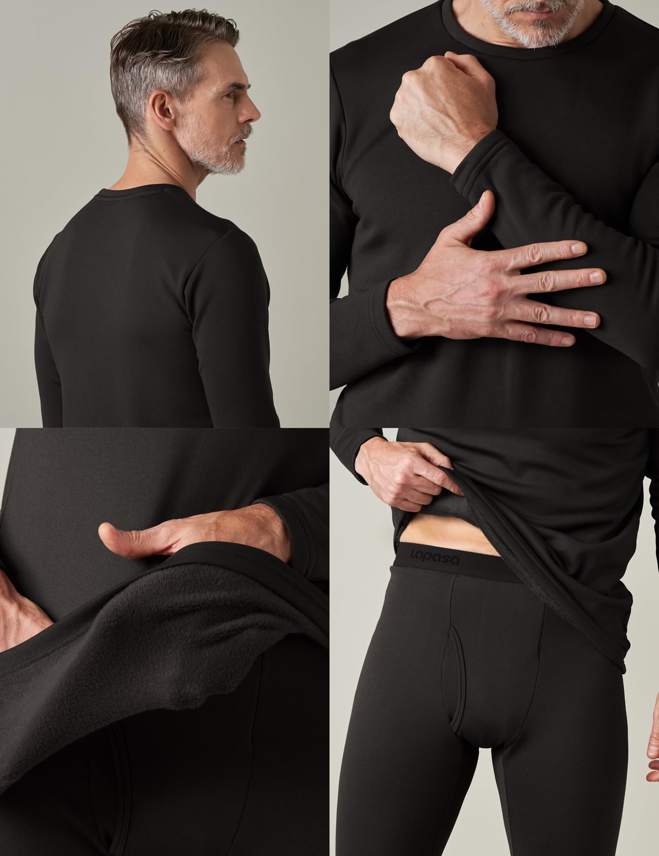 LAPASA Men's Thermal Underwear Set Soft Fleece Lined Long Johns Heavyweight Base Layer Top & Bottom Winter Thermoflux 300 Extra Warm M24 X-Large Black