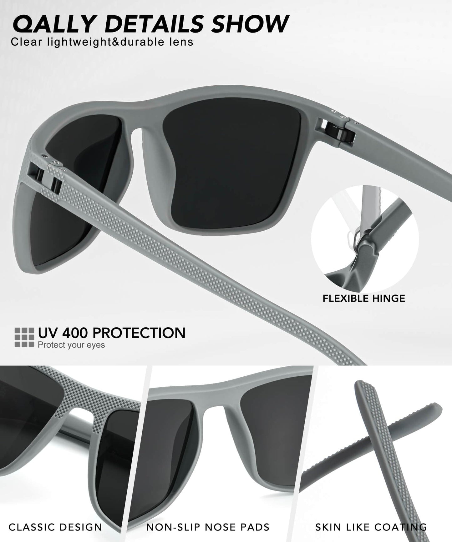 QALLY Polarized Sunglasses Men, Mens Sunglasses Polarized UV protection Lightweight Sun Glasses for Driving Fishing Golf