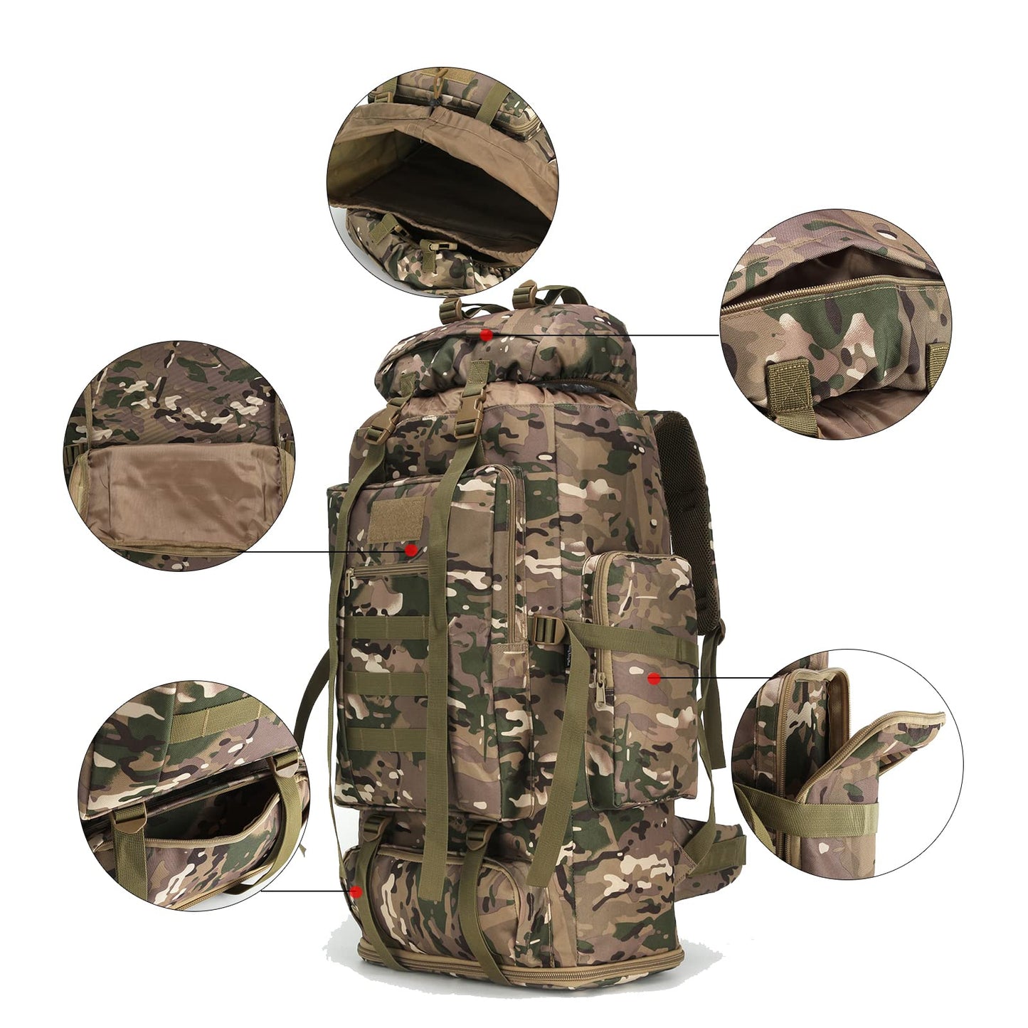 W WINTMING Hiking Backpack for Men 70L/100L Camping Backpack Military Rucksack Molle 3 Days Assault Pack for Climbing