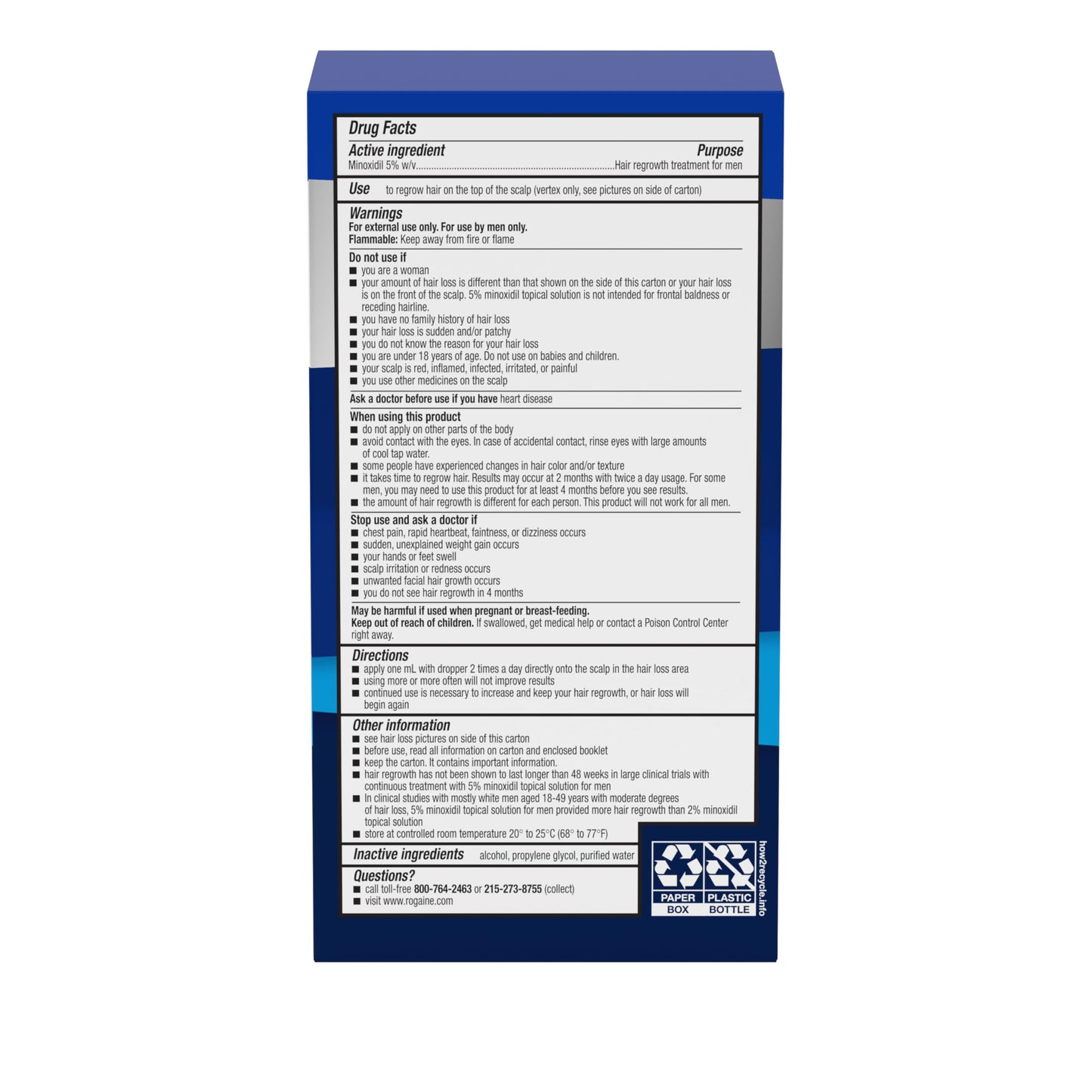 Men's Rogaine Extra Strength 5% Minoxidil Topical Solution for Hair Loss & Regrowth, Topical Treatment for Men, Unscented Minoxidil Follicle Booster Liquid, 1-Month Supply, 2 fl. oz