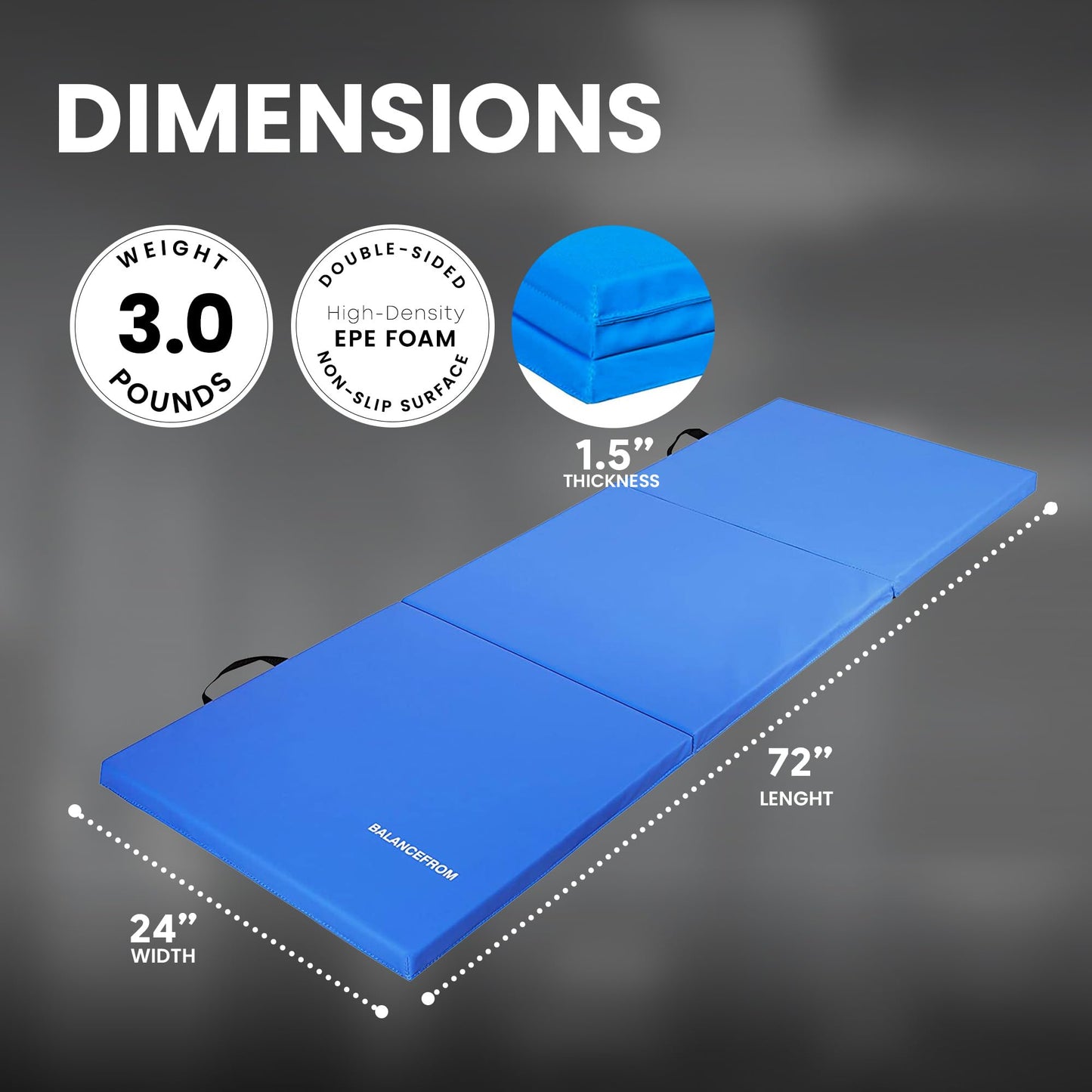 BalanceFrom Folding Gymnastics Mat Home Gym Floor Tumbling Equipment, Blue