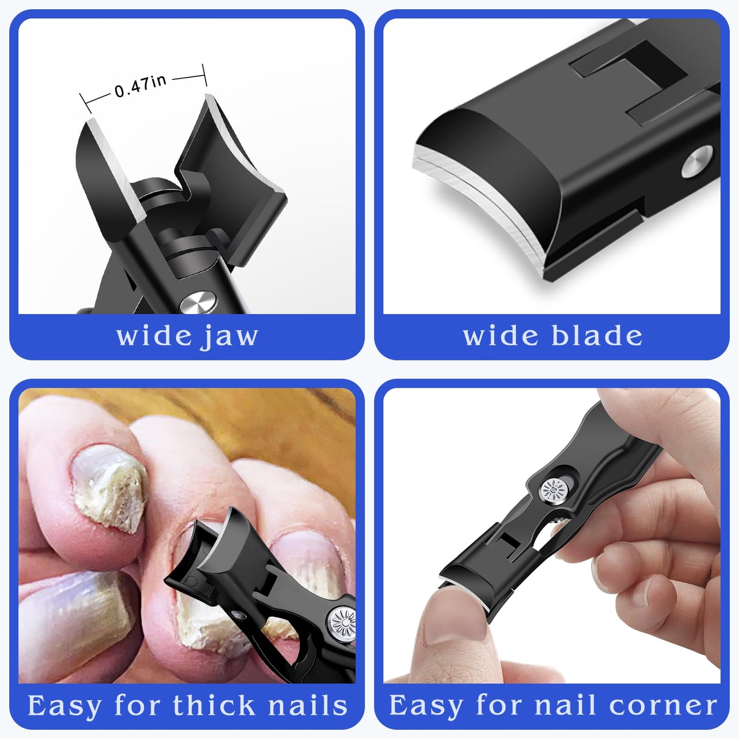 German Nail Clippers for Men with Catcher, Heavy Duty Toe Nail Clippers for Thick Nails Seniors, Portable Ultra Sharp Fingernail Clippers with Wide Mouth, Anti Splash Stainless Steel Nail Cutters