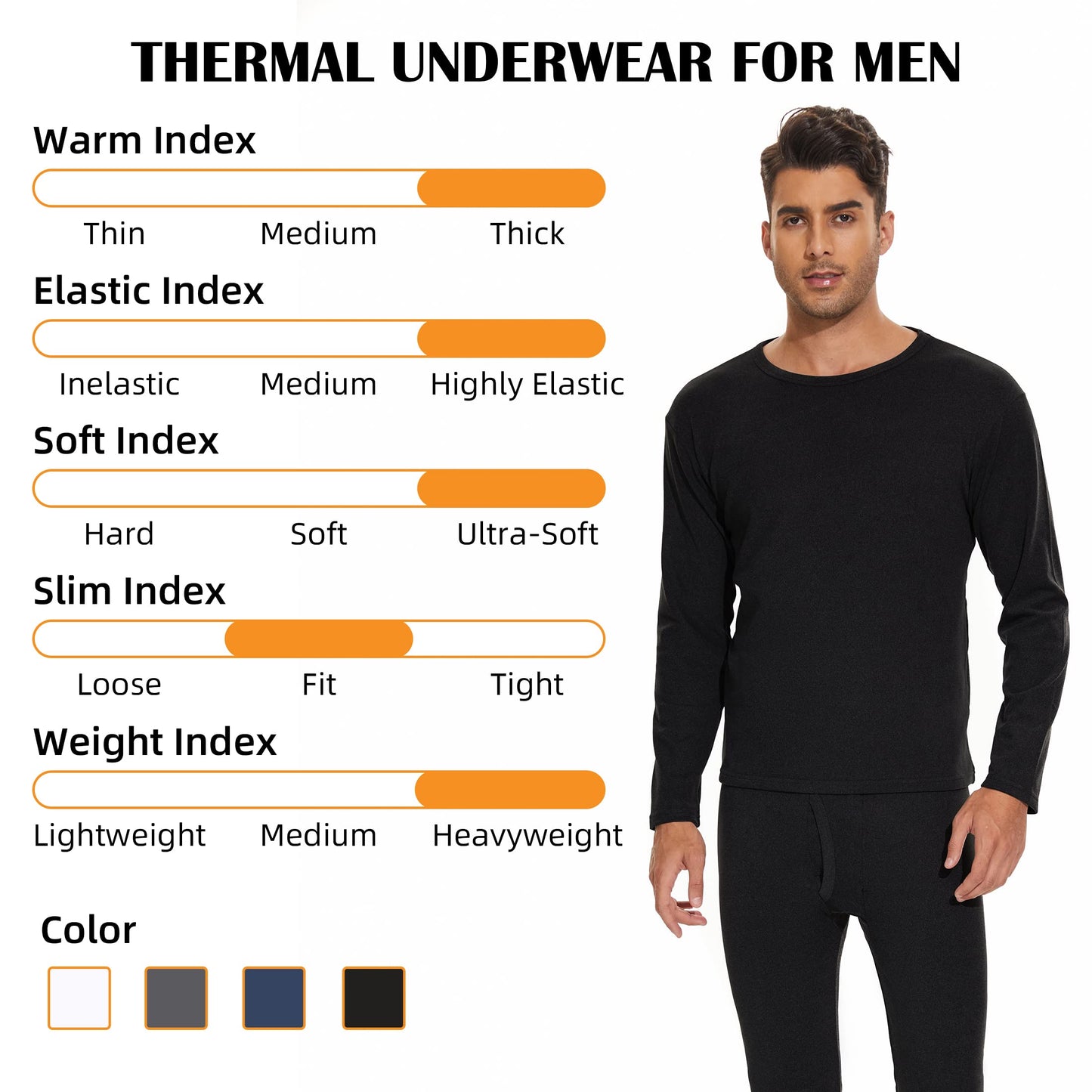 American Trends Thermal Underwear for Men Heavy Weight Long Johns Base Layer Set with Fleece Lined Black L