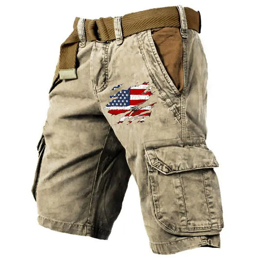 WENKOMG1 Cargo Shorts for Men 4th of July Outdoor Tactical Shorts Patritotic Printed Distressed Washed Military Shorts, Mens Shorts Summer Shorts for Men Casual Shorts Active Shorts(Khaki,X-Large)