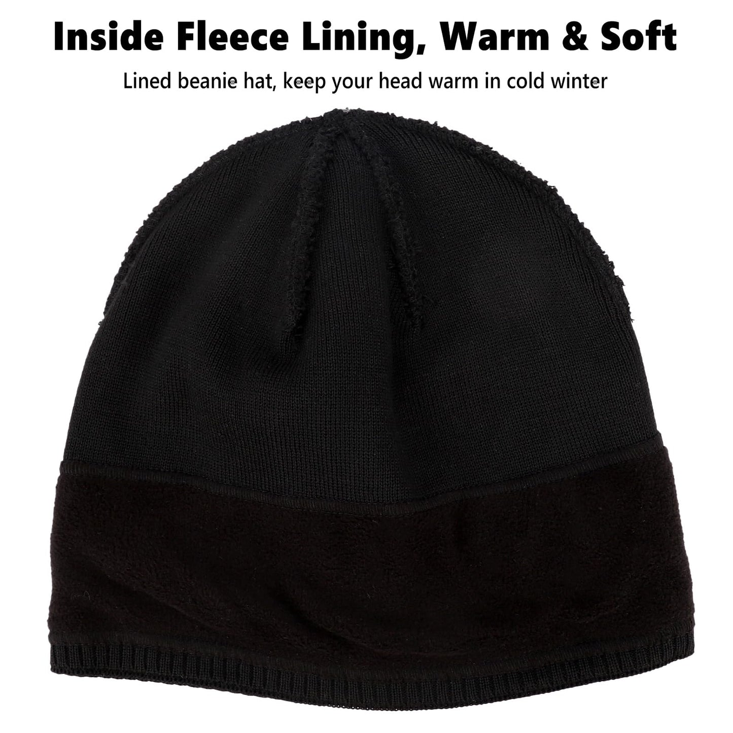 Oversize XXL Mens Beanie Hat for Big Heads 23.6"-25.6", Large Winter Knit Hats Ribbed Stocking Hat Ski Skull Cap Black