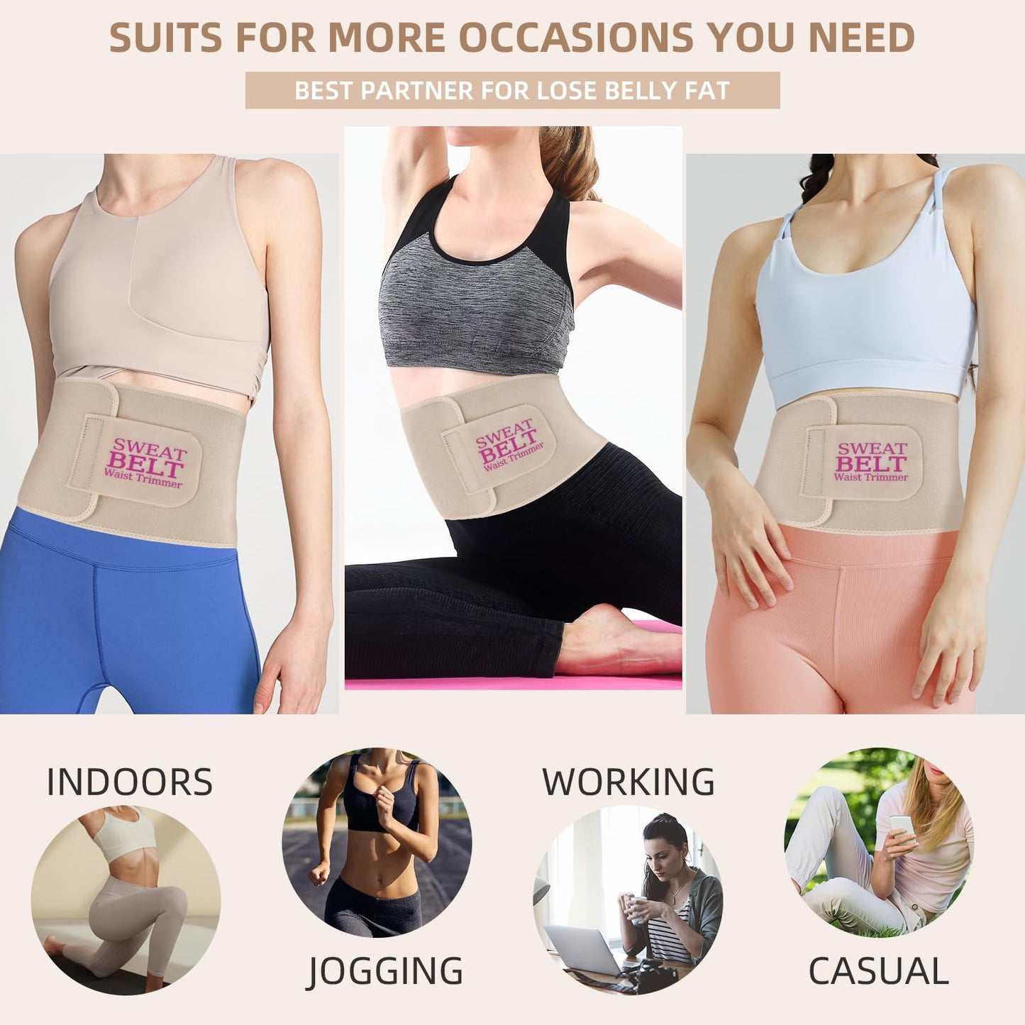 kissleaf Waist Trainer for Women Lower Belly Fat Sweat Band for Stomach Weight Loss get into shape Waist Trainer for Women Working Out Sweat Belts for Weight Loss (Unisex) -Champagne-M