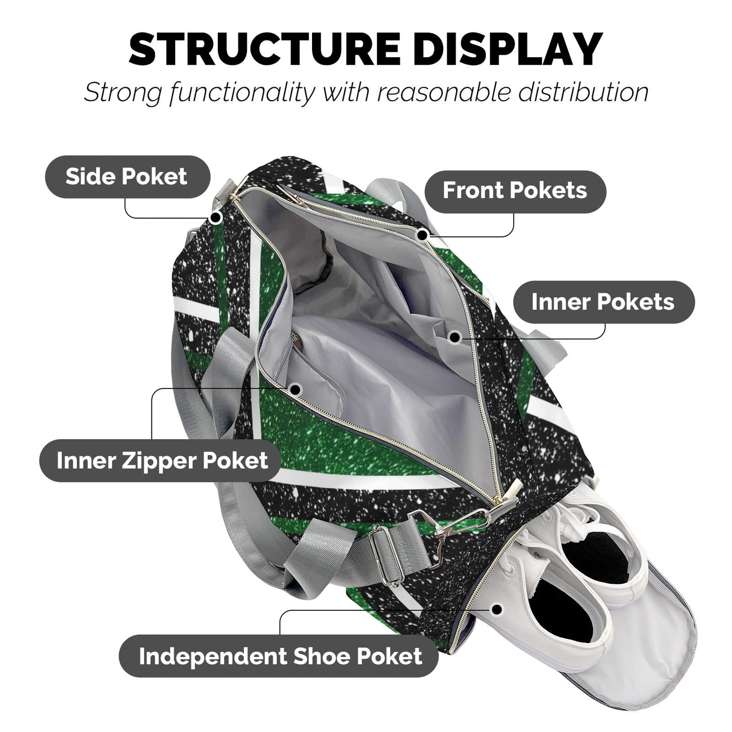 Ronxzas Cheer Cheerleader Sports Duffel Bag Travel Duffle Gym Bags Weekender Bag with Shoe Compartments (Dark Green)