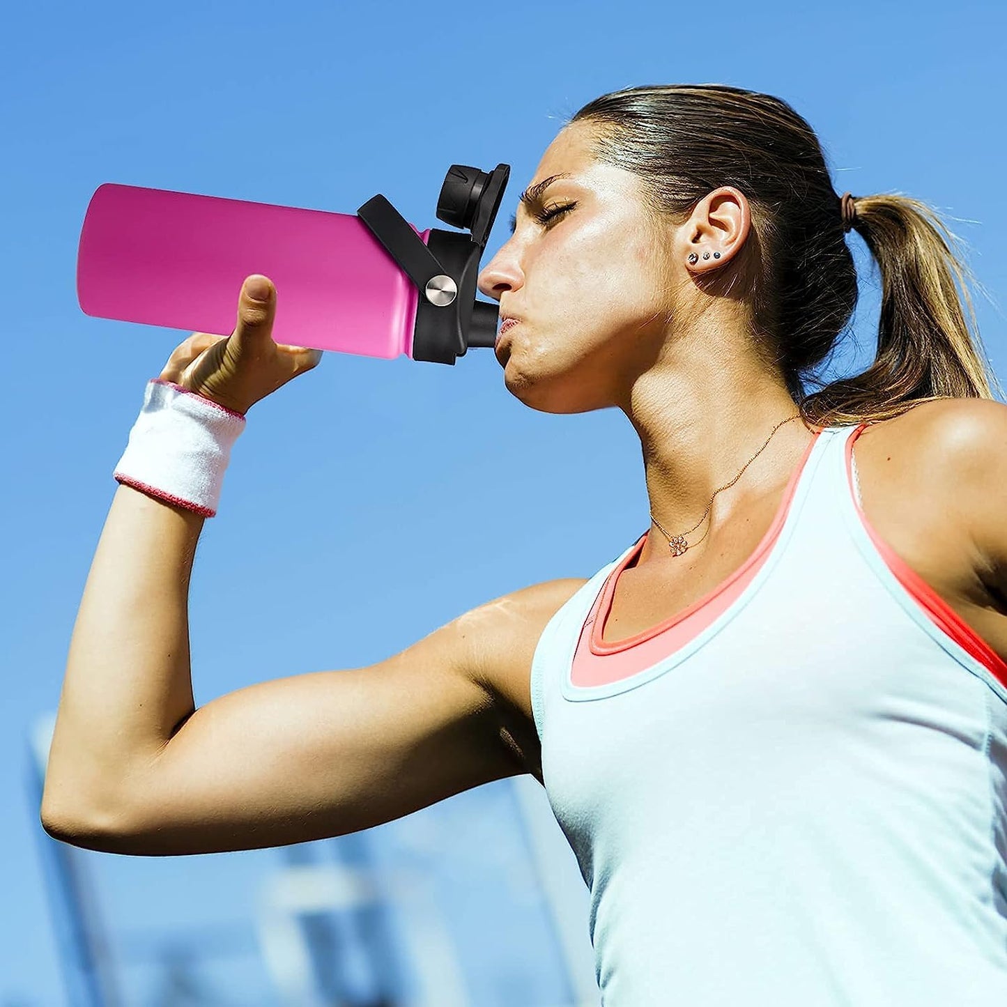 Lid for Hydro Flask 32 40 oz Wide Mouth, Replacement Lids Compatible with Hydro Flask Wide Mouth Water Bottle, Top Spout Lid with Handle, Wide Mouth Lid Chug Cap Accessories,Black+Light Pink