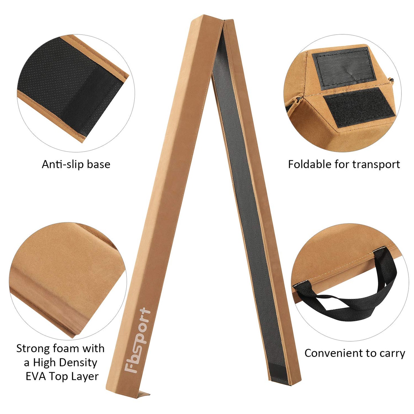 FBSPORT 8ft Balance Beam: Folding Floor Gymnastics Equipment for Kids Adults,Non Slip Rubber Base, Gymnastics Beam for Training, Practice, Physical Therapy and Professional Home Training