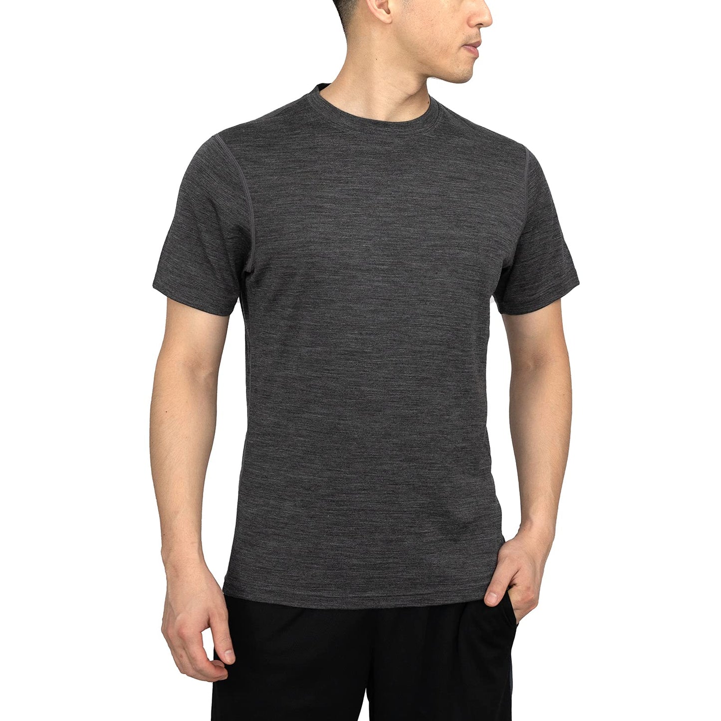 SHEEP RUN Merino Wool T Shirt Men's Lightweight Wicking Breathable Base Layer Shirt (Dark Grey, Large)